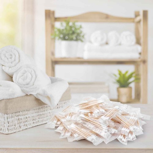 500 Pack Cotton Swabs, Individually Wrapped Cotton Swab, Individually Wrapped Double Tipped Wooden Sticks for Ear, Make-up(4pcs per Bag, 500 Bags, Double Round End)