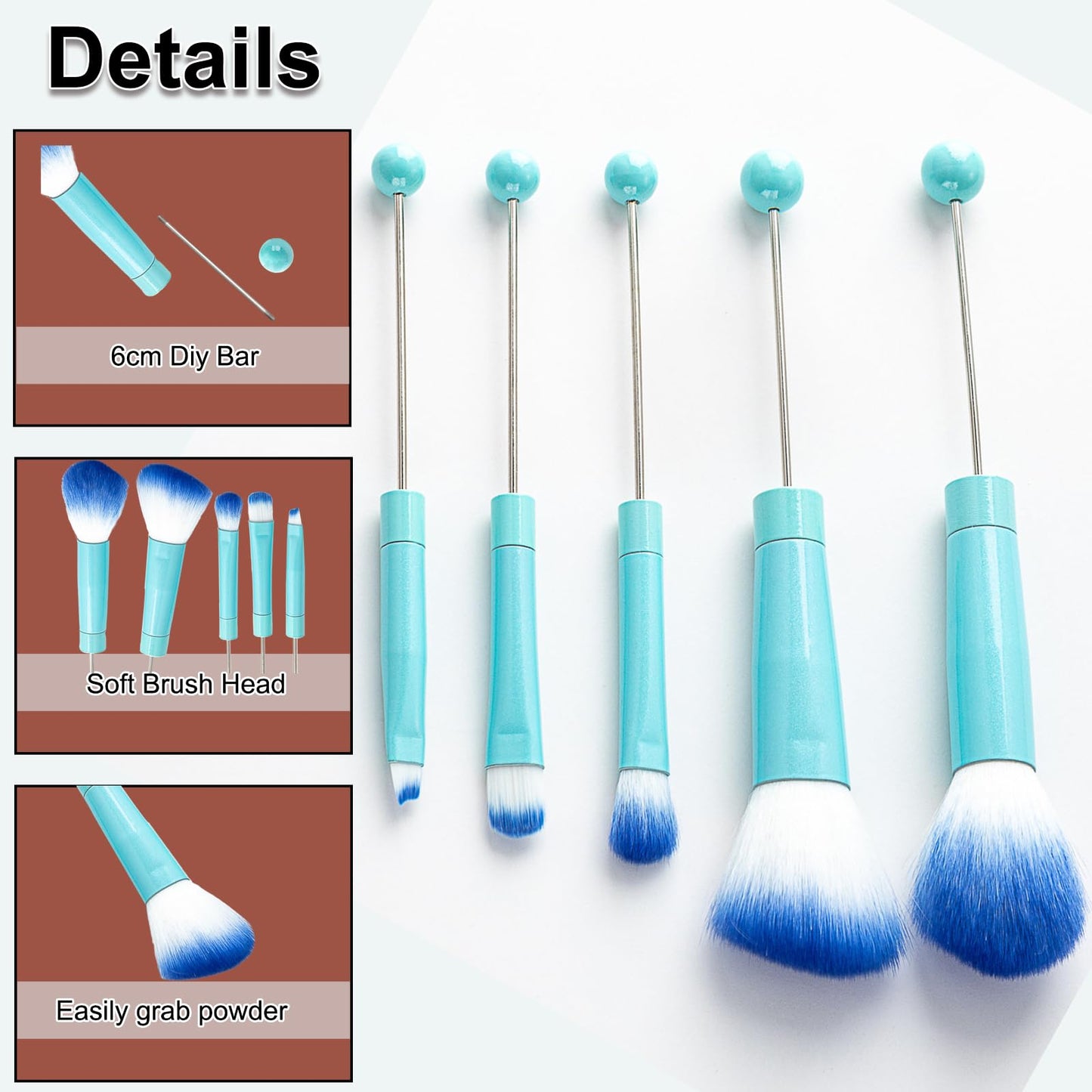 10Pieces Beadable Makeup Brushes Diy Makeup Comestic Brushes Beaded Brushes Kit for DIY Beaded Eyeshadow Brush (Beadable Makeup Brushes-10pieces=2Sets)-Blue