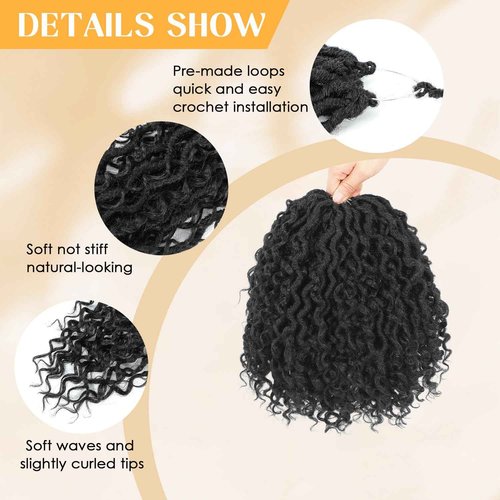 Callia Faux Locs Crochet Hair 14 Inch 8 Packs Goddess Locs Crochet Hair for Black Women Pre Looped Locs Crochet Hair, Crochet Faux Locs with Curly Ends 1B