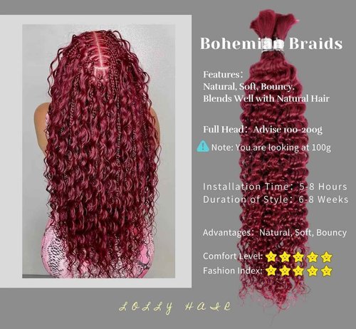 Aikebi Curly Burgundy Braiding Human Hair 100g 22 Inch 99J Burgundy Deep Water Wave Bulk Human Hair for Braiding No Weft Brazilian Virgin Deep Curly Human Hair Extensions for Boho Braids