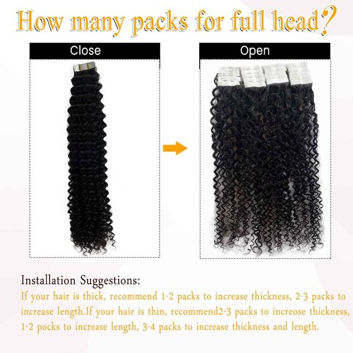 Curly Tape ins 20 pcs Kinky Curly Tape in Hair Extensions Human Hair Natrual Black for Women 18 Inch 50G