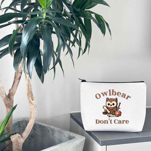 WCGXKO BG3 Gift for Game Owlbear Don't Care Zipper Pouch Makeup Bag (B-Owlbear), beige