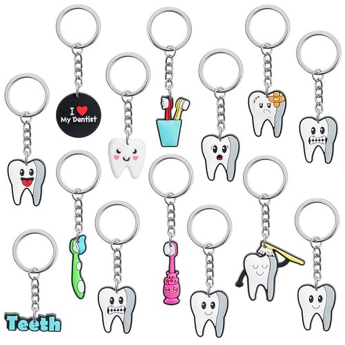 Henoyso 36 Pcs Tooth Shape Keychain Dentist Key Ring Dental Assistant Gifts Cute Tooth Ornament Keychain Gift for Dentist Students Office Staffs Dental Assistants
