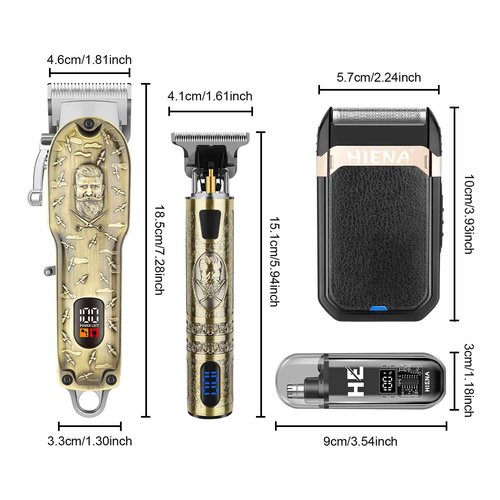 HIENA PRO Hair Clippers for Men Professional, Cordless Barber Clipper and T-Blade Beard/Hair Trimmer Set, Electric Razor Foil Shaver Nose Trimmer Barber Kit, Men's Hair Cutting Kit (814 Set)