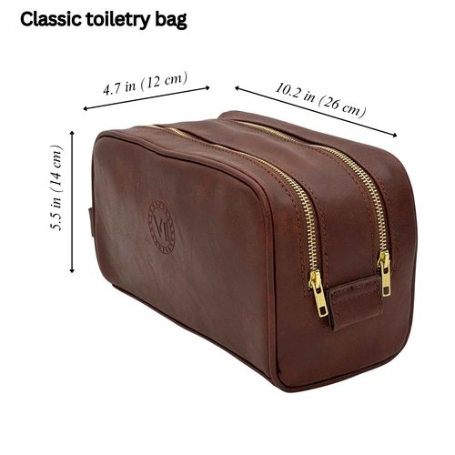 VI PRESTIGE Dopp Gift Travel Toiletry Bag Premium Quality Large Capacity 2-compartments YKK zippers Water-resistant Bottom studs Mesh pockets Durable Cosmetic Organizer Unisex DARK BROWN