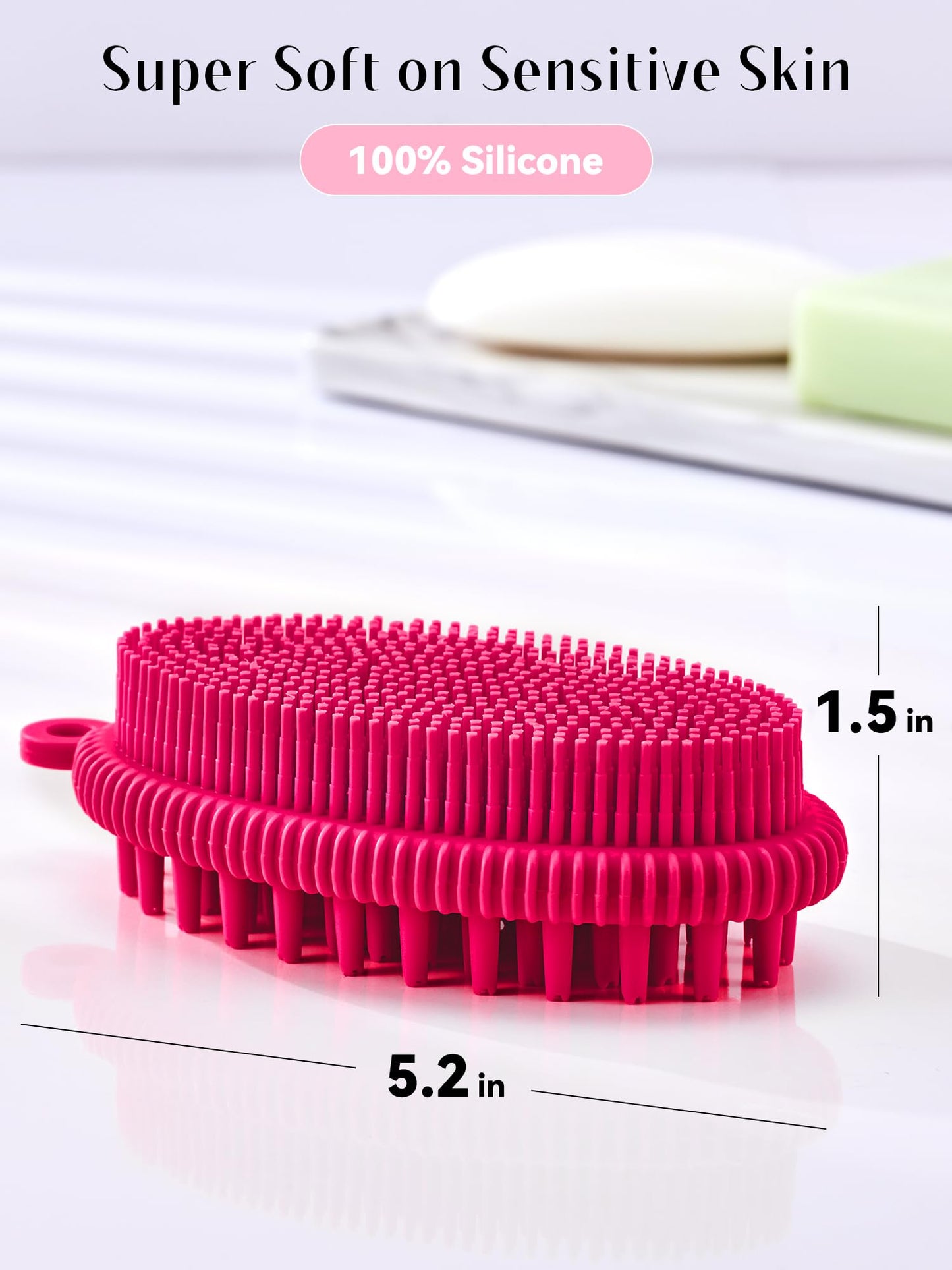 HEETA Silicone Body Scrubber, Gentle Exfoliating Body Scrubber, 2 in 1 Silicone Loofah Brush for Shower, Silicone Body Brush Easy to Clean, Lathers Well, Carry Easily, Red