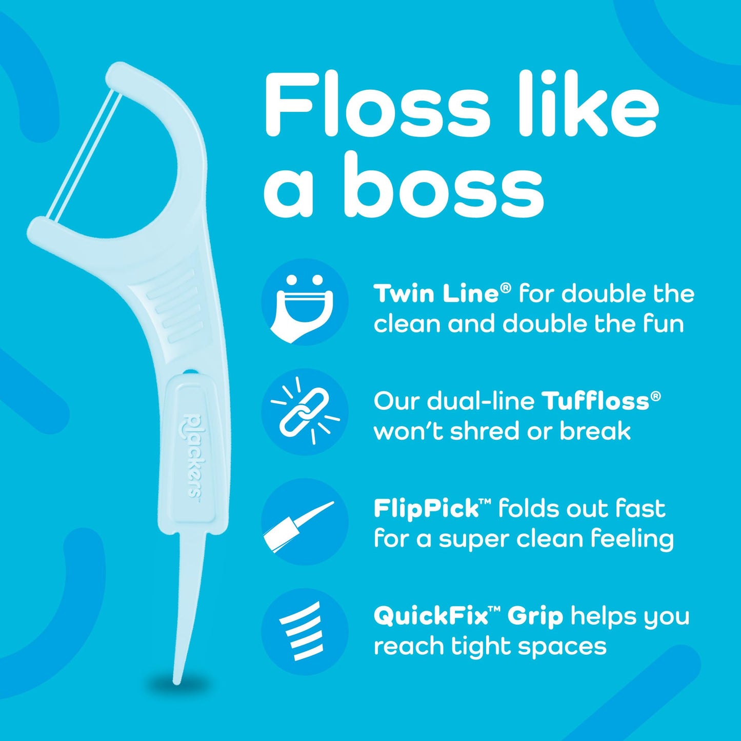 Plackers Twin-Line Dental Flossers, Advanced Whitening and Dual Action Flossing System, Easy Storage, Super Tuffloss, 2X The Clean, Cool Mint Flavor, 600 Count (Pack of 4)