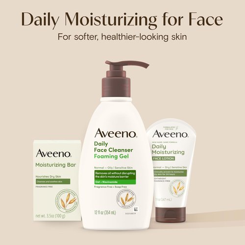 Aveeno Gentle Moisturizing Face Cleansing Bar, Daily Facial Cleanser Bar with Nourishing Oat for Dry Skin, Gently Cleanses & Soothes Skin, Non-Comedogenic & Fragrance-Free, 3.5 oz (Pack Of 8)