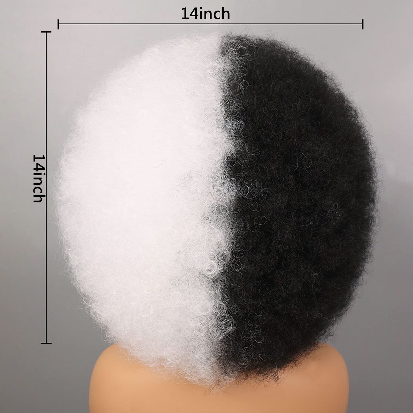 Wallden Hair 10 Inch Afro Wig Black and White Wig for Women Heat Resistant Wig With Bangs Synthetic Afro Puff Wig for Costume Cosplay Halloween Party Use (Black and White)