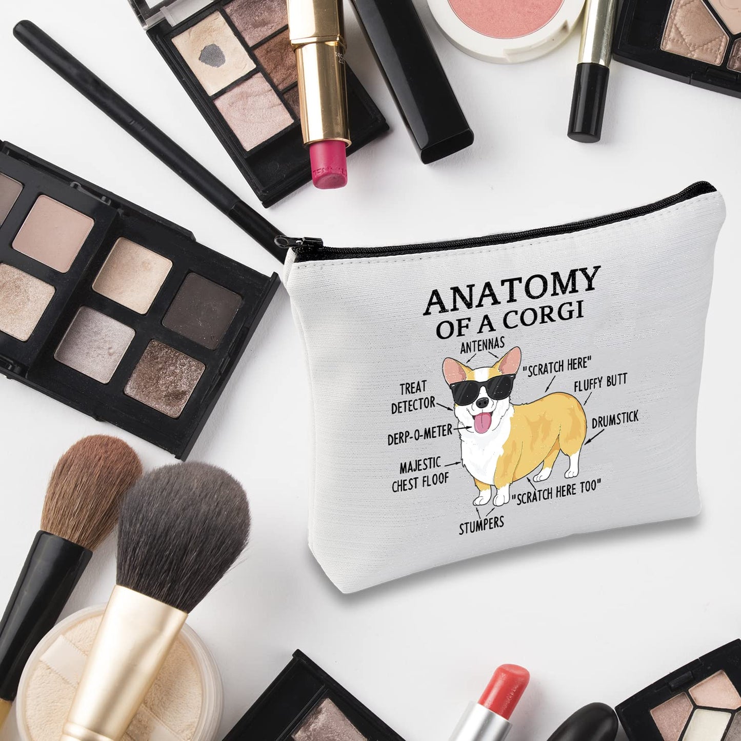 G2TUP Corgi Lover Gift Anatomy of a Corgi Makeup Bag Corgi Mom Cosmetic Bag with Zipper Corgi Owner Gift Dog Mama Lover Gift (Anatomy of a Corgi Fluorescent White)