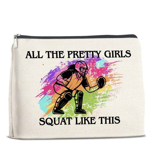 UPNEGE Softball Catcher Makeup Bag - Gifts for Girls and Women - All the Pretty Girls Squat Like This - Cosmetic Zipper Pouch