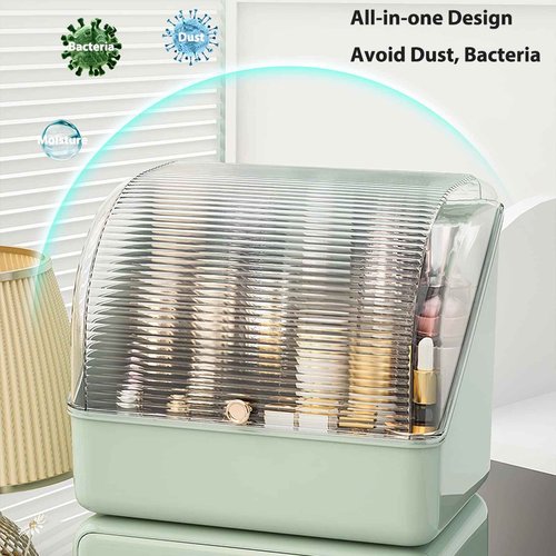 Aiabaleaft Makeup Organizer Cosmetics Makeup Storage Box Skincare Organizers Waterproof and Dustproof with Cover Cosmetic Display Case (Light Green C)