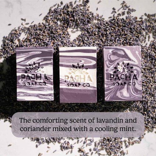 Pacha Soap Co. Bar Soap - French Lavender, Handcrafted Made in the USA Natural Bar Soap with Shea Butter & Essential Oils, Moisturizing, Calming Scented Soap for Face, Hands & Body, 3-Pack (4 oz ea)