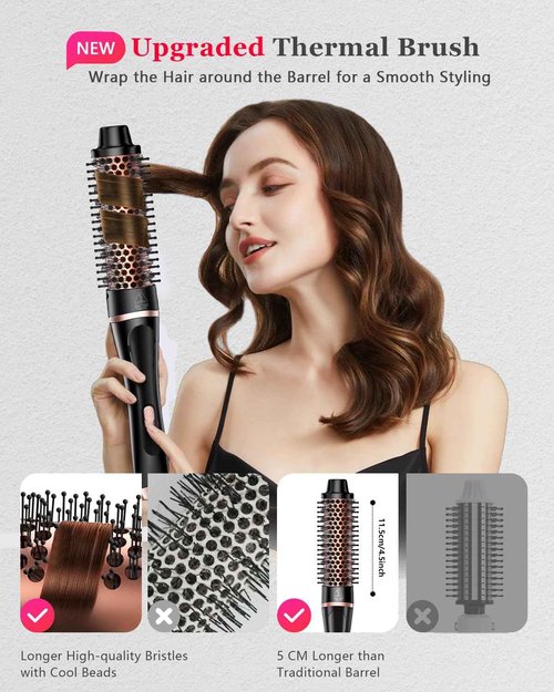 5 in 1 Curling Iron, Hair Curling Wand Set Thermal Brush 4 Interchangeable Ceramic Curling Wands (0.5'-1.8') Fast Heat Up Dual Voltage Christmas Birthday Hair Tool Gifts for Women Travel
