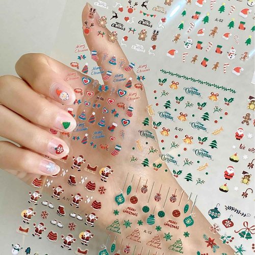 30 Sheets Christmas Nail Art Stickers Nail Decals 3D Self Adhesive Santa Claus Elk Snowman Christmas Tree Nail Art Supplies Winter Nail Stickers for Women DIY Acrylic Nail Decorations