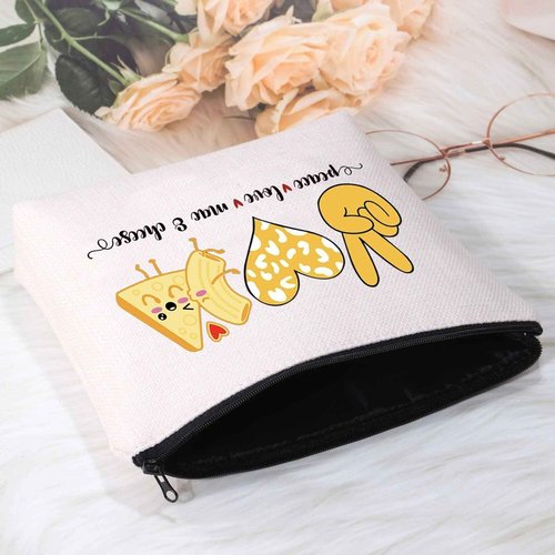 POFULL Funny Mac and Cheese Love Food Gift Peace Love Mac and Cheese Cosmetic Bag Macaroni And Cheese Gift (peace love mac bag)