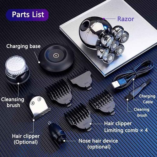 Upgrade 7 Heads Men’s 5-in-1 Electric Head Shaver for Bald Men,Multifunctional Electric Razor for Men，Cordless Rechargeable Travel Groomin Hair Trimmer Kits,Black