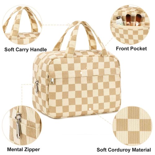 BTOOP Makeup Bag for Women Girls Cute Corduroy Travel Cosmetic Tote Large Make Up Organizer Toiletry Bags Zipper Pouch Purse