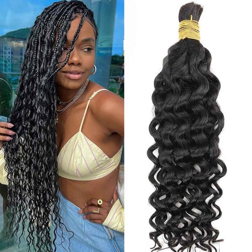 Human Braiding Hair for Boho Braids 20inch Water Wave Bulk Human Hair Extensions for Braiding No Weft Brazilian Virgin Curly Deep Wave Loose Deep Wave Bulk Wet and Wavy 1 Bundle 100g Natural Black