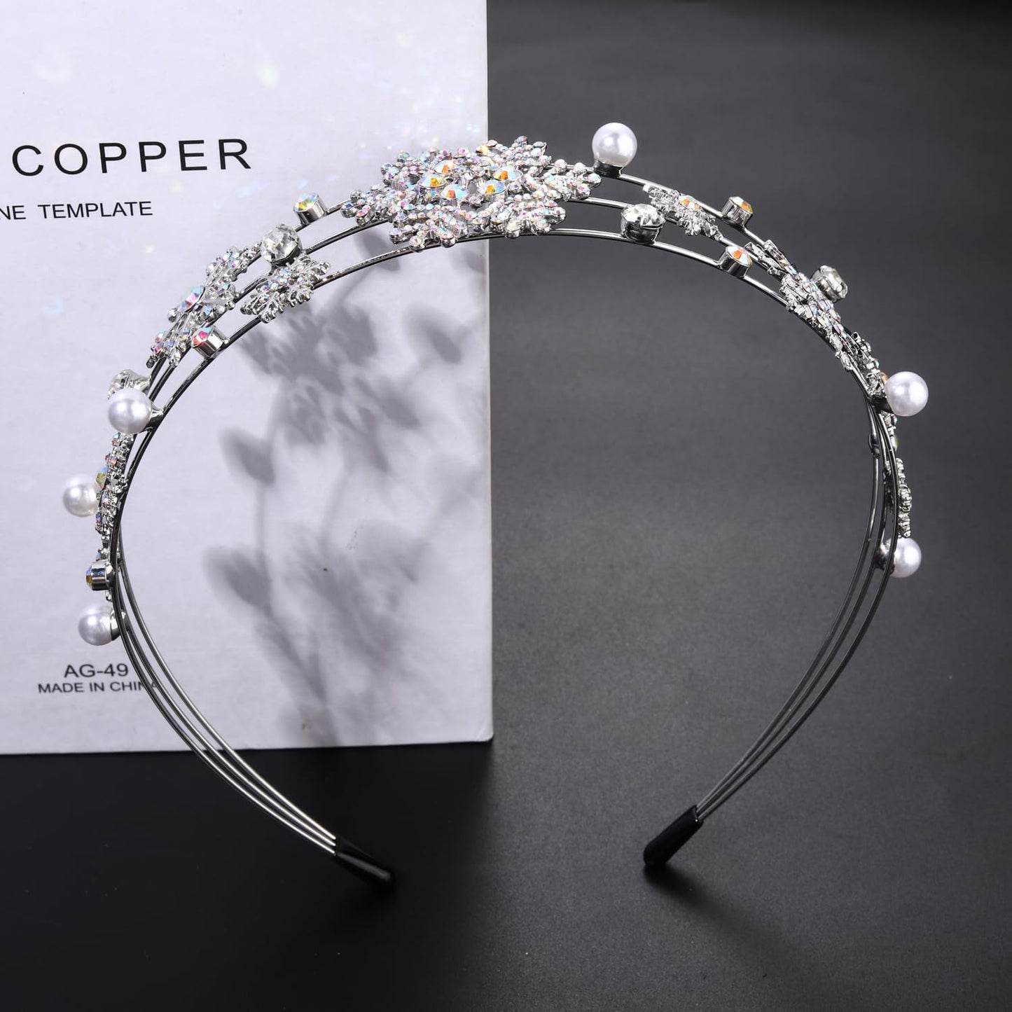 HEIDKRUEGER Christmas New Year Headband Mardi Gras Hairbands for Women Festive Holiday Parade Hair Hoop (Snowflake/Silver AB Crystal)