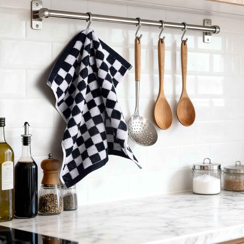 Jacquotha Wash Cloths Checkered 4 Pack (Black and White) - Cotton Washcloths for Face Body, 13 x 13 Inches Daily Cleansing Kitchen Towels