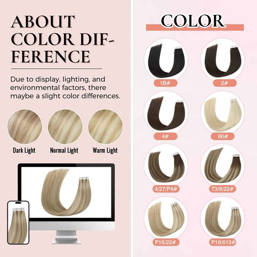 MEI YUAN LIN tape hair extensions real human hair 16 Inch Color 18 Ash Blonde and 613 Light Blonde Invisible Tape Ins PU weft 50Grams 20Pcs Silky Straight