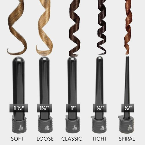 Marquee Beauty Professional Salon 8 Piece Flat And Curling Iron Set, 5 Interchangeable Ceramic Tourmaline Barrels, Heat Protectant Glove (Black)