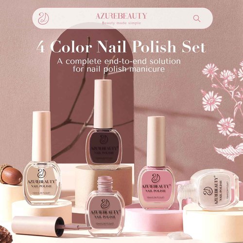 AZUREBEAUTY Nail Polish Set 4 Colors Fall Winter Brown Pink Glitter Nail Polish Quick Dry Natural Nail Lacquer Fingernail Kit with Top Coat DIY