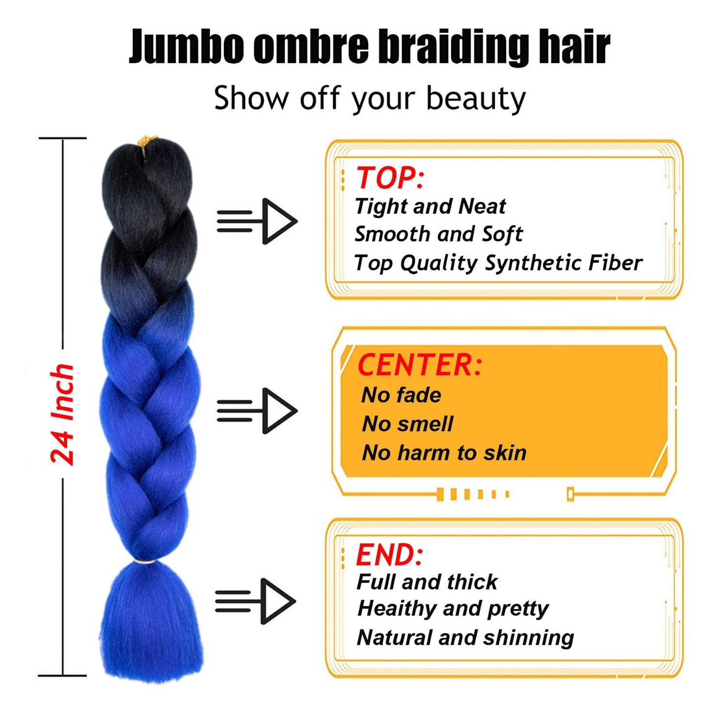 Ombre Braiding Hair Extensions for Women 3 Packs/24 Inch Braiding Hair Fiber Crochet Hair for Box Braids Senegal Twist Hair Extensions(24" (Pack of 3),c53)