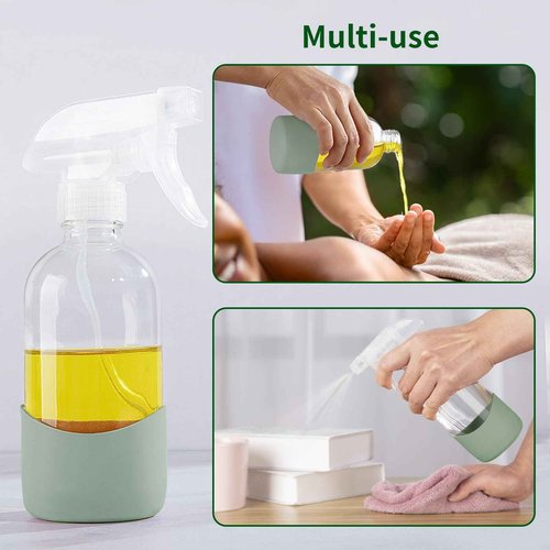 HOMBYS 8 Oz Empty Clear Glass Spray Bottles with Silicone Sleeve Protection Refillable Containers for Cleaning Solutions, Essential Oils, Misting Plants - Quality Sprayer - 1 Pack Boston Bottles