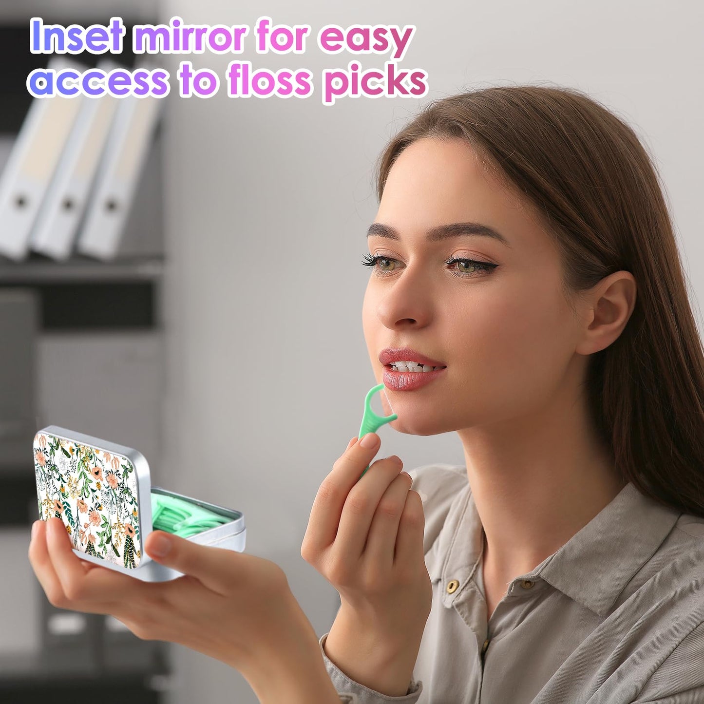 Gerkia Dental Floss Portable Case, Easy to Store Floss Picks of Various Sizes, Portable Dental Floss Dispenser is Perfect for Travelling, Hotels, Dinners, Appointments.Floral 3 Piece