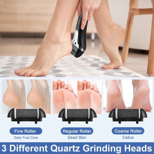 Electric Foot File Callus Remover for Feet - 9 pcs Roller Heads,2 Speed Foot Care Kit Waterproof Pedicure Tools,Rechargeable Foot Scrubber Pedicure kit for Dead Hard Cracked Dry Skin.