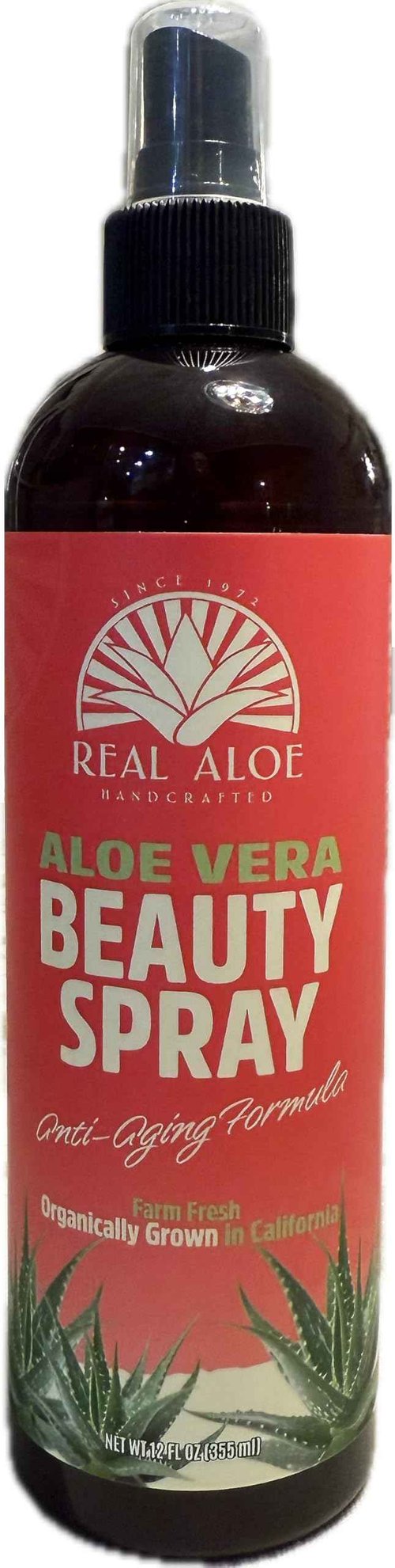 Real Aloe Beauty Spray - California Farm Fresh - Hand Selected Organic Aloe Vera, Vitamin C, MSM, Hyaluronic & Polyglutamic Acid, Rose Water, Fine Mist, Rapid Absorbing, Smoothes & Hydrates (12 fl oz)