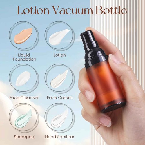 RONRONS Brown Airless Pump Bottles, 0.5 oz Travel Bottles Small Pump Bottle Dispenser Leakproof Cosmetic Containers for Foundation Lotion Shampoo 15ml (6 Pieces)