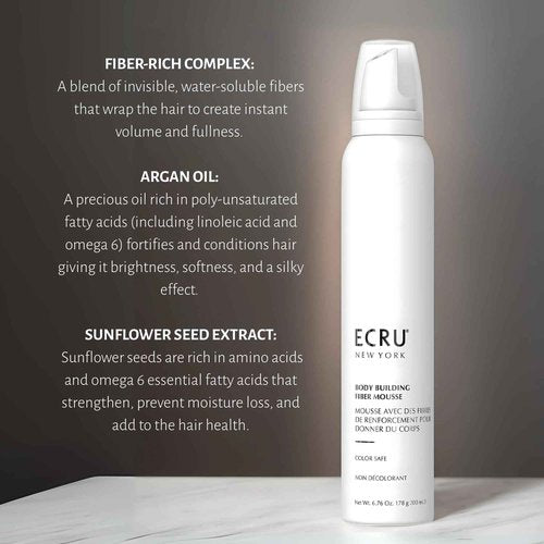 ECRU New York Body Building Fiber Mousse, Hair Mousse for Volume, Volumizer for Fine Hair, 6.76oz