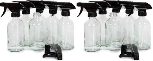 Vivaplex, 6, Large, 8 oz, Empty, Clear, Glass Spray Bottles with Black Trigger Sprayers (Pack of 2)
