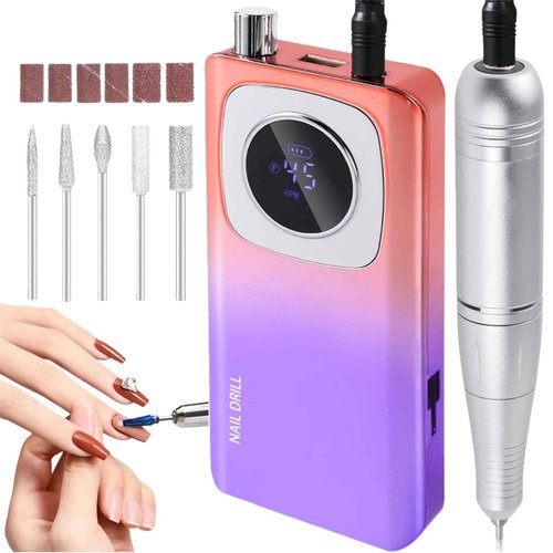Kylara Electric Nail Drill Professional,45000RPM Portable Nail Drill Kit Cordless E Filer for Acrylic Gel Nails Polishing Removing with LED Display,Low Noise Electric Nail File for Salon&Home