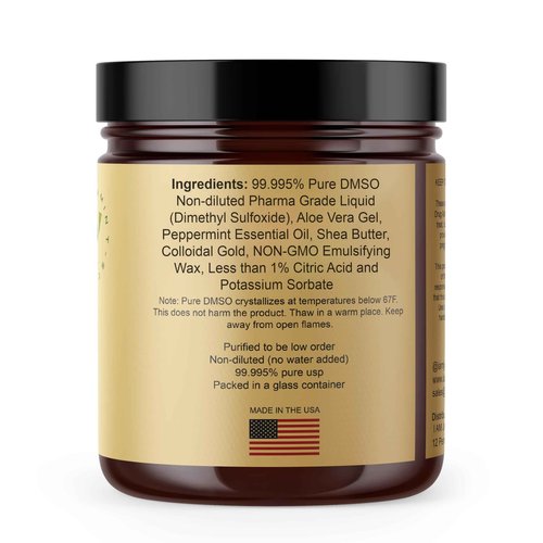 DMSO Cream with Real 24K Colloidal Gold | Promotes Mobility and Joint Comfort | 99.99% Pure Pharmaceutical Grade | Made with Aloe Vera Gel and Shea Butter | Peppermint Scent – 7oz Glass Jar