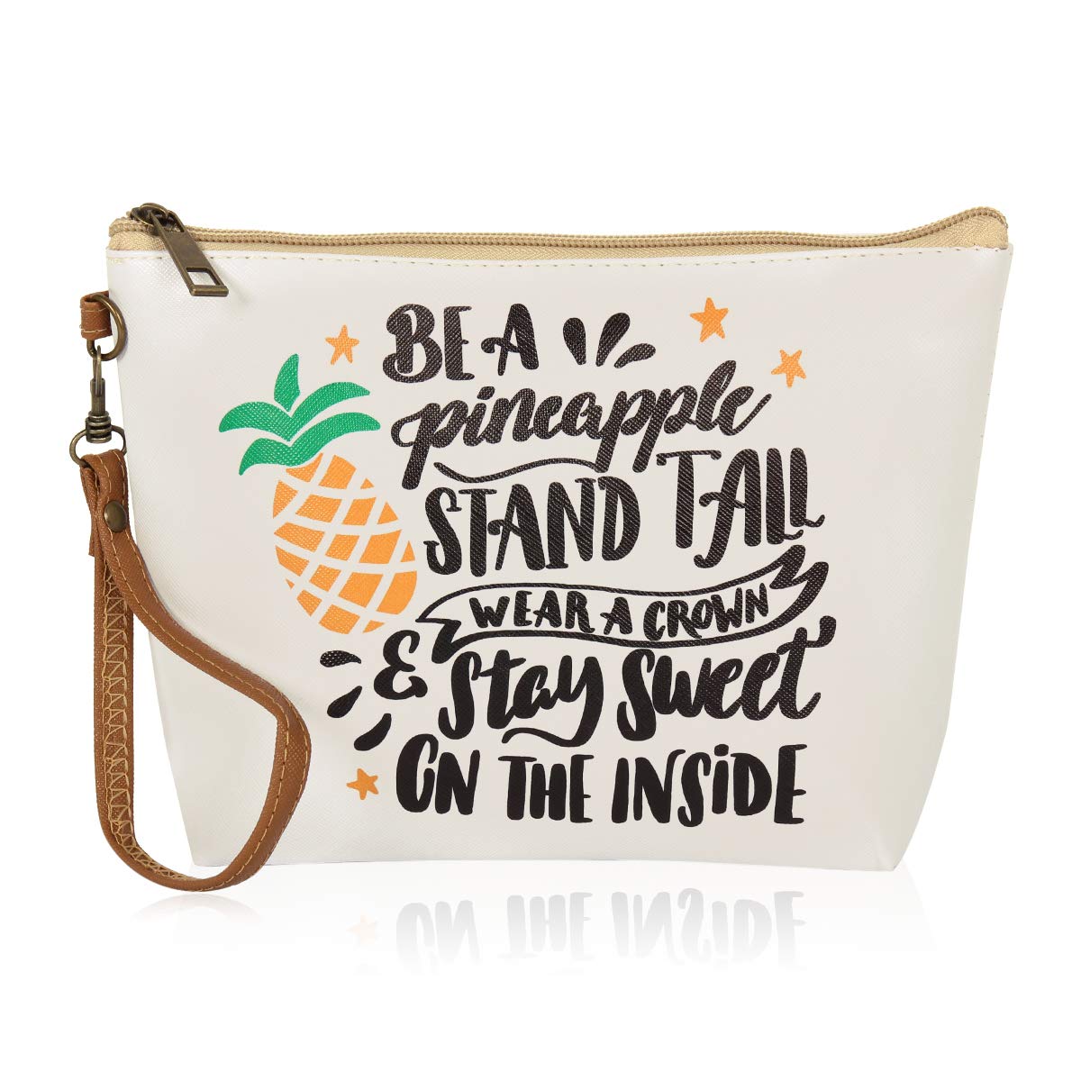 Multifunction Cute Print Travel Cosmetic Pouch Bag - Bridesmaid Gift Makeup Organizer Toiletry Wristlet Purse Inspirational Quote/Skull/Pineapple (Be a Pineapple Stand Tall)