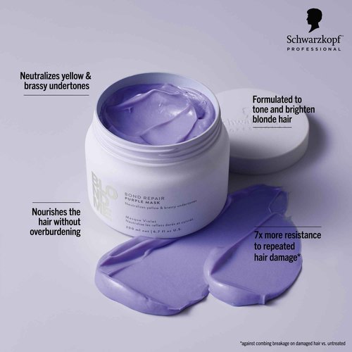 BlondMe Bond Repair Purple Mask for Blonde Hair, 6.7 Fl Oz | Neutralizes Yellow & Brassy Tones | Maintain, Refresh, & Enrich | For Moisturized, Healthy-Looking Cool-Toned Blondes