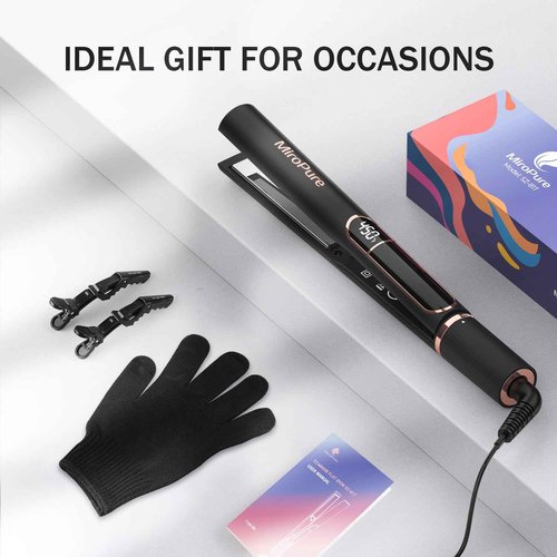 MiroPure Flat Iron Hair Straightener, 1 Inch Titanium Plates Hair Straightener with 15S Heat-up, Professional MCH Ceramic Negative Ion Hair Iron Dual Voltage for Women Hair with Auto Shut-Off F oH