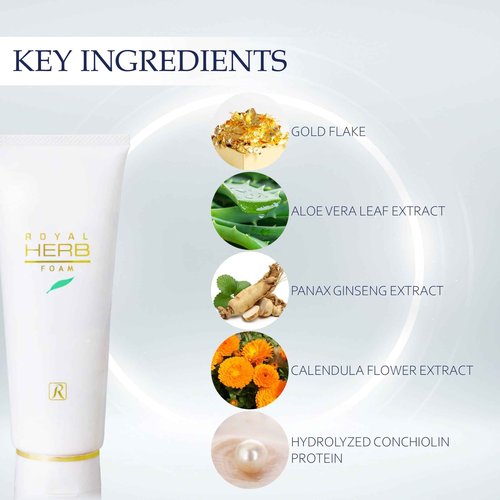 ROYAL HERB FOAM Facial Foaming Cleanser Moisturizing with Aloe Vera Leaf Extract, Ginseng Extract and Gold, 4.23 OZ / 120g