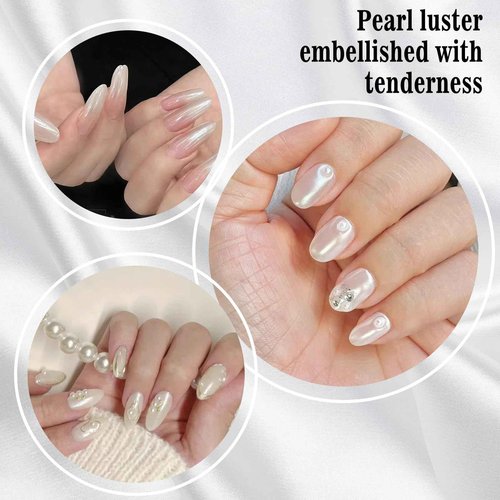 Allstarry Pearl Chrome Nail Powder, Iridescent Aurora White Chrome Nail Powder Metallic Mirror Effect White Glitter Clear Nail Chrome Powder for Nails Pearls Nail Accessories for Nail Art Salon DIY