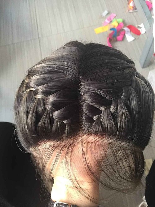 xiweiya wigs Brown with Dark Root Double Braids Synthetic Braided Lace Front Wig with Baby Hair Heat Resistant Fiber Middle Part for Women,Drag Queen Family Party Cosplay 24 inch