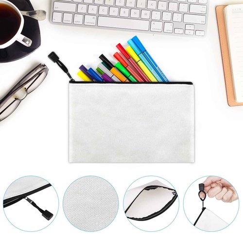 Fassave 12 Pack DIY Craft Cotton Canvas Bag, Multi-Purpose Cosmetic Bag Makeup Pouches with Zipper Travel Toiletry Bag (XS, white)