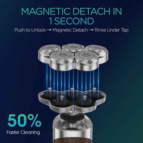 VOYOR Electric Razor for Men - 5D Floating Shavers for Men Magnetic Electric Shaver Rechargeable Face Shaver LED Display Wet Dry Shaving IPX6 Waterproof Mens Rotary Razor TX500 (Woodgrain)