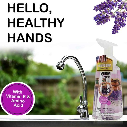 WBM Care Lavender Natural Foaming Soap Refills, Enriched with Almond Scent, Vitamin E & Amino Acid, Moisturizing & Nourishing, Hand Wash, 13.5 Oz/Each (Pack of 3)