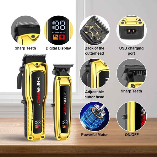 HIENA PRO Professional Hair Clipper Set for Men, Cordless Barber Clipper Set and Trimmer Kit, Electric Hair Cutting Tools with USB Rechargeable, Perfect Gifts for Men