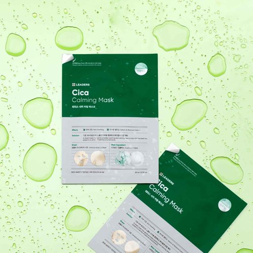 LEADERS Insolution Cica Calming Mask - Soothing Relief for Irritated & Sensitive Skin | Helps Reduces & Relieves Redness | Calming Care, Sebum & Moisture Control, Easy Peel Pouch - 10 Sheets