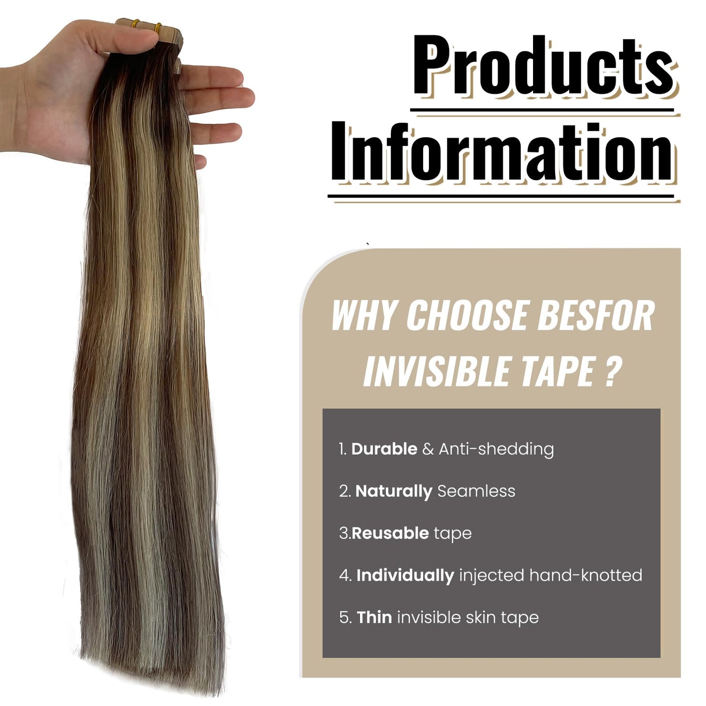 Munx Tape in Hair Extensions Human Hair 20 inches Silky Straight Remy Human Hair Seamless Skin Weft Hair Extensions Tape in Ash Brown and Bleach Blonde Hair Extension